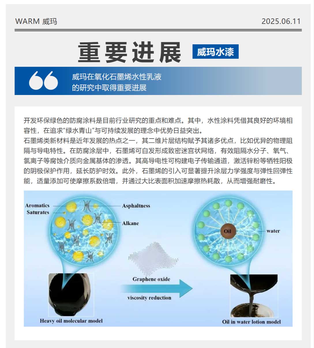 威玛在氧化石墨烯水性乳液的研究取得重要进展